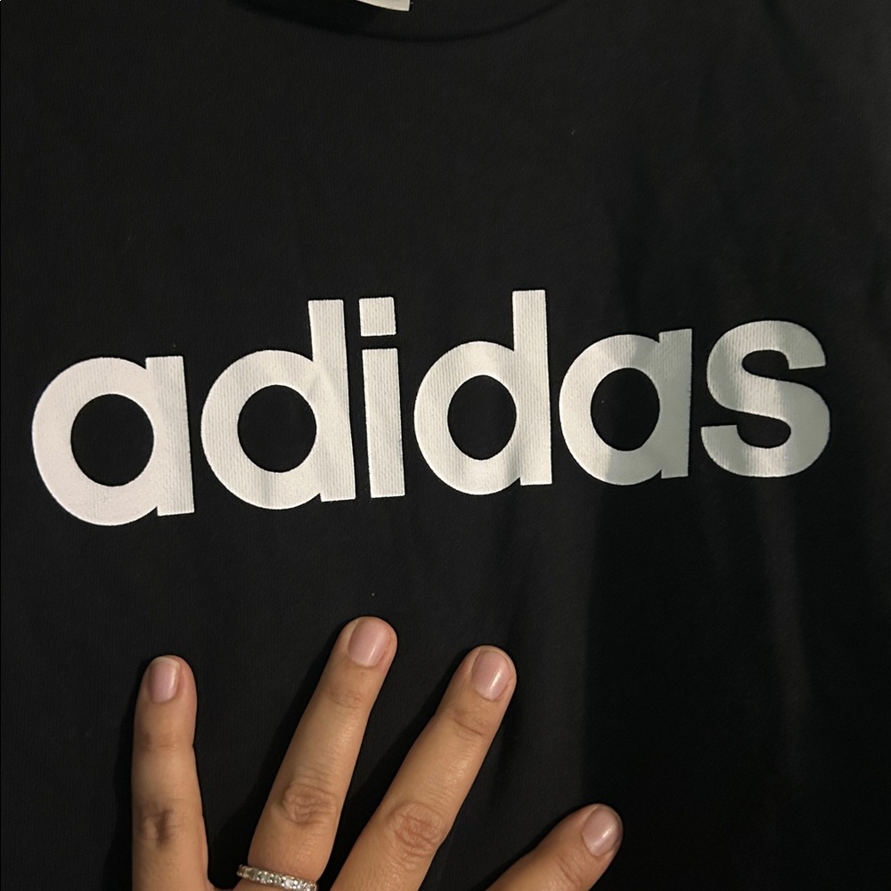 Adidas Favorites Sweatshirt Medium Black and white Crewneck with White Logo - Picture 6 of 8